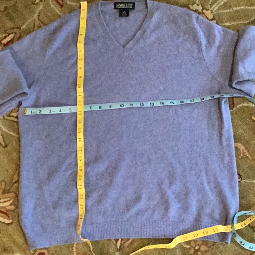 🐑 CASHMERE Lands End SKY BLUE V NECK SWEATER Sz M/Large Ladies EUC